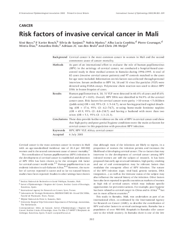 (PDF) Risk factors of invasive cervical cancer in Mali