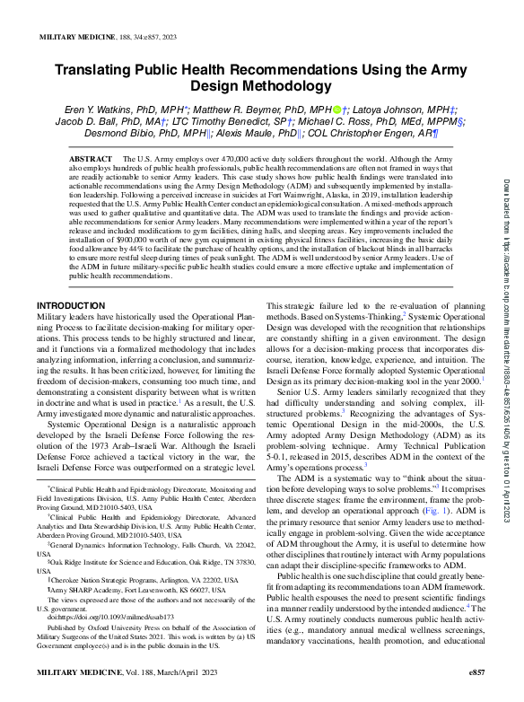 (PDF) Translating Public Health Recommendations Using the Army Design ...