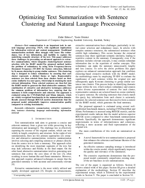 (PDF) Optimizing Text Summarization with Sentence Clustering and ...