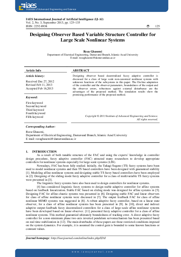 (PDF) Designing Observer Based Variable Structure Controller for Large ...