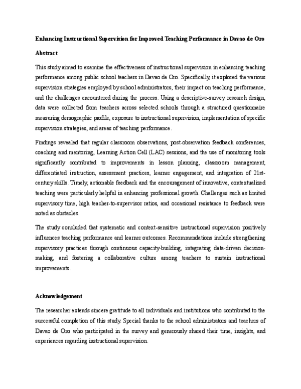 (PDF) Enhancing Instructional Supervision for Improved Teaching ...