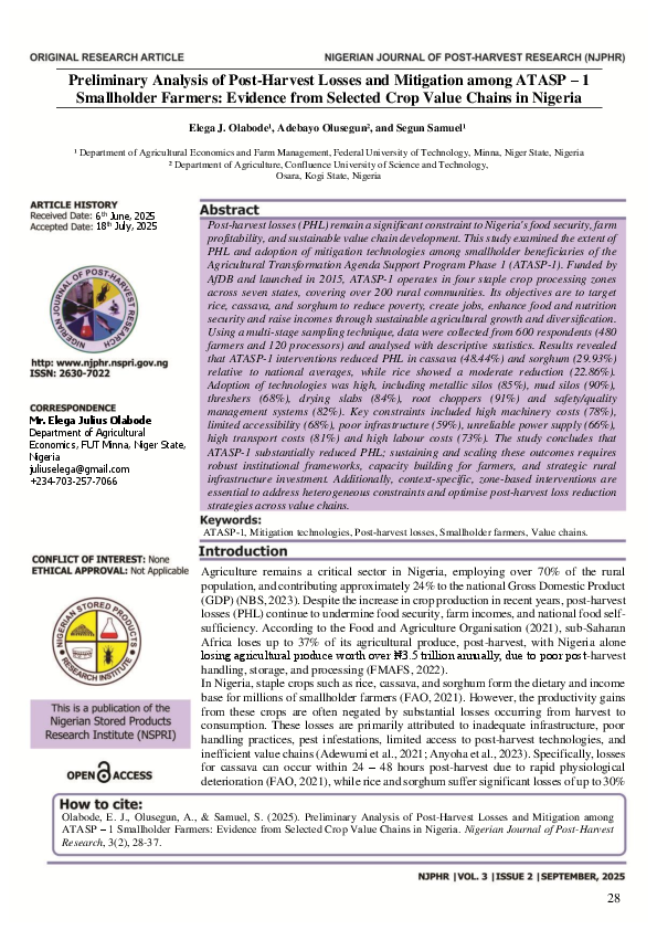 (PDF) Preliminary Analysis of Post-Harvest Losses and Mitigation among ...
