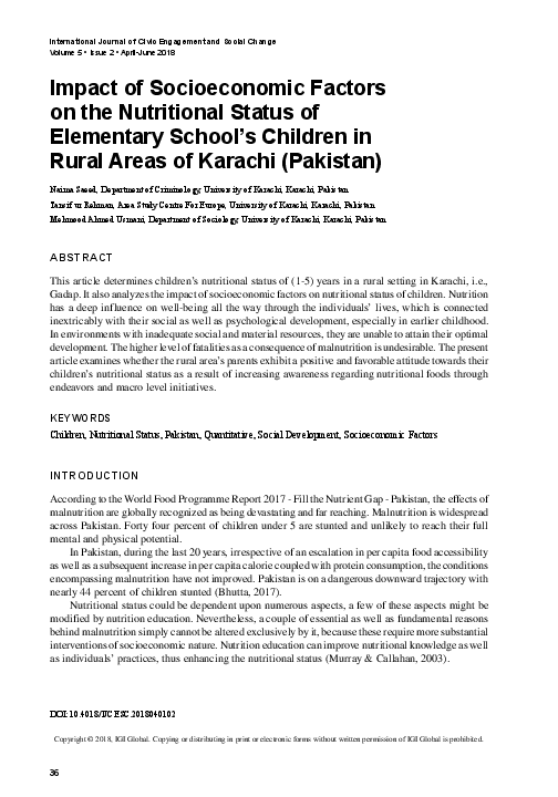 (PDF) Impact of Socioeconomic Factors on the Nutritional Status of ...