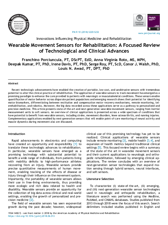 (PDF) Wearable Movement Sensors for Rehabilitation: A Focused Review of ...
