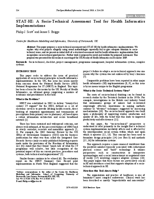 (PDF) STAT-HI: A Socio-Technical Assessment Tool for Health Informatics ...