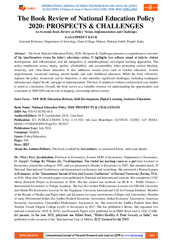 (PDF) The Book Review of National Education Policy 2020: PROSPECTS ...