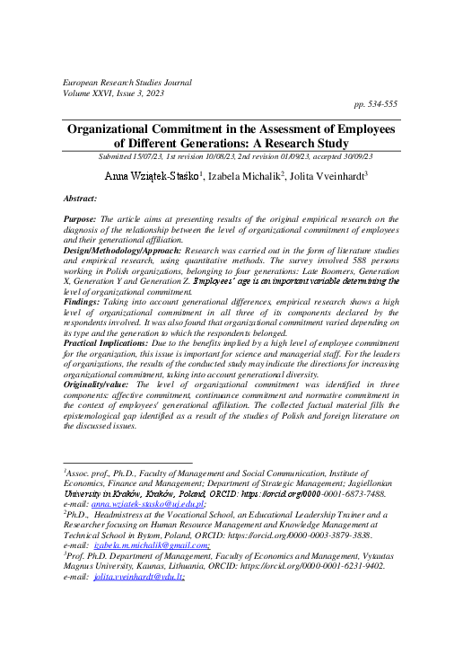 (PDF) Organizational Commitment in the Assessment of Employees of ...
