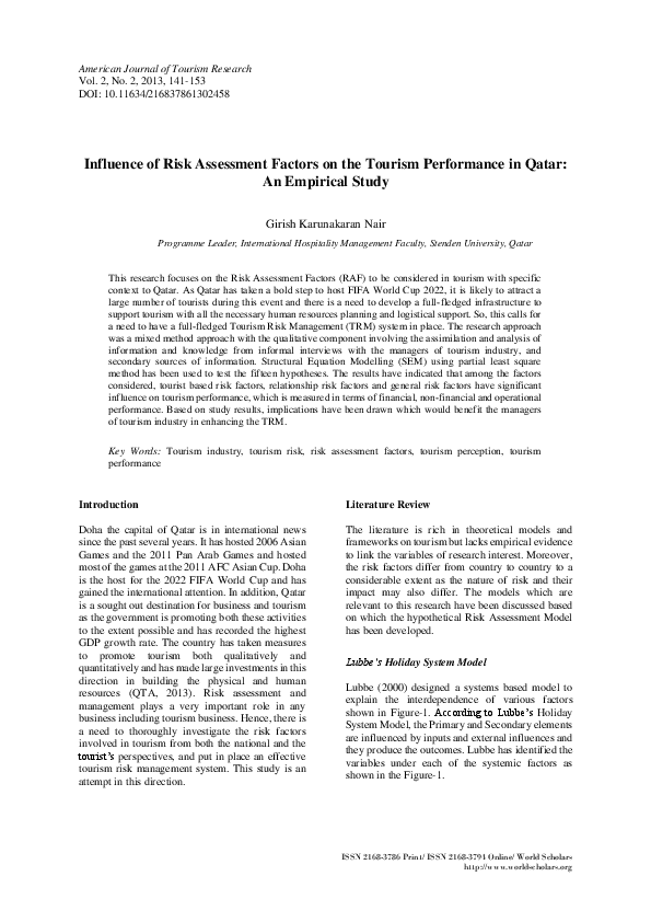 (PDF) Influence of Risk Assessment Factors on the Tourism Performance ...