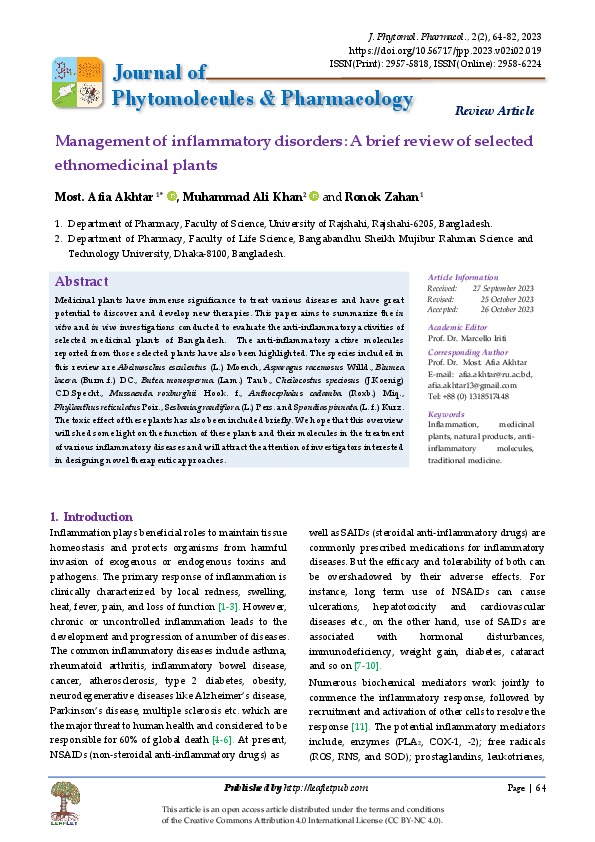 (PDF) Management of inflammatory disorders: A brief review of selected ...