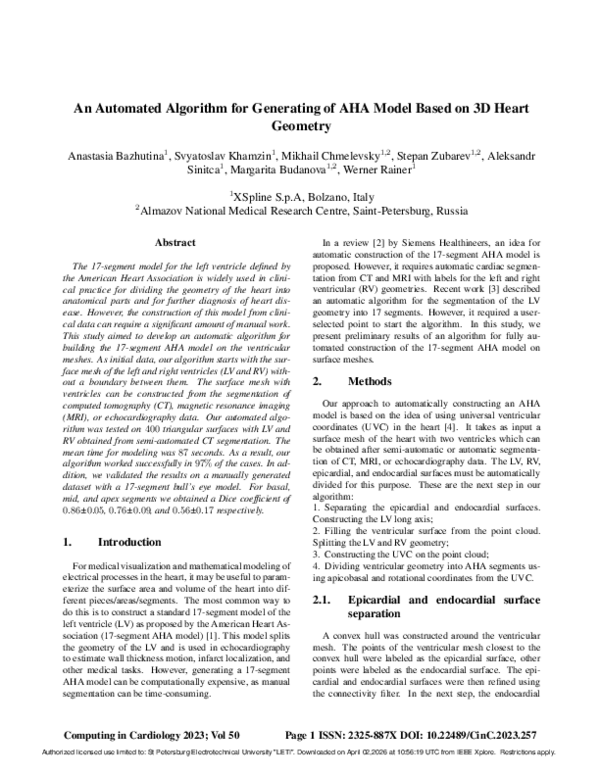 (PDF) An Automated Algorithm for Generating of AHA Model Based on 3D ...