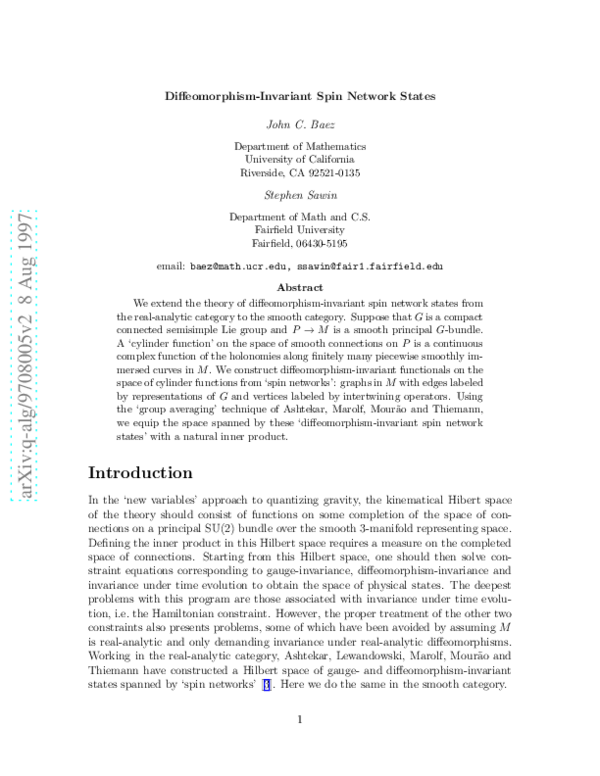 (PDF) Diffeomorphism-Invariant Spin Network States