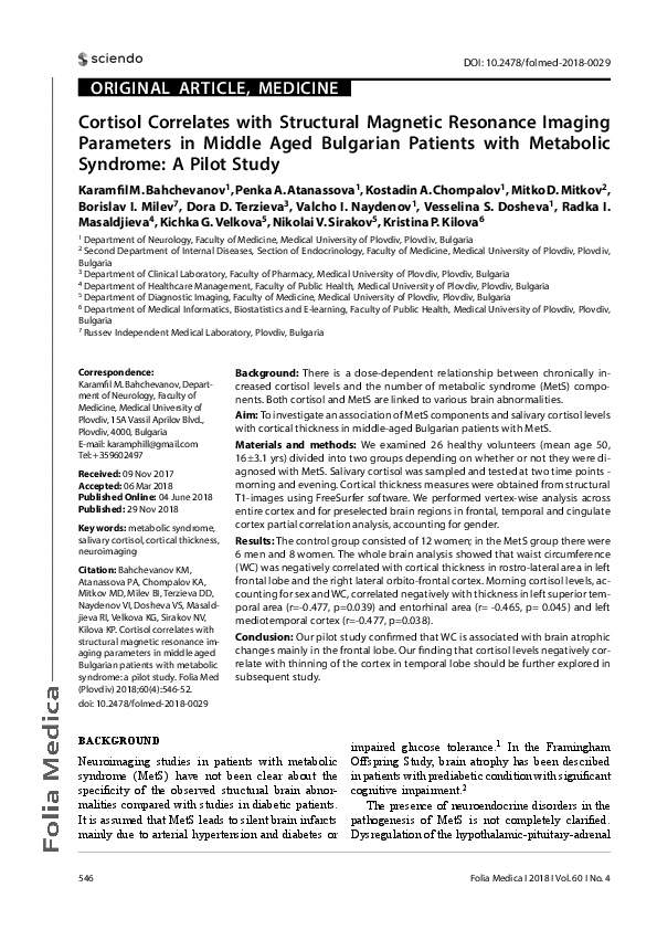 (PDF) Cortisol Correlates with Structural Magnetic Resonance Imaging ...