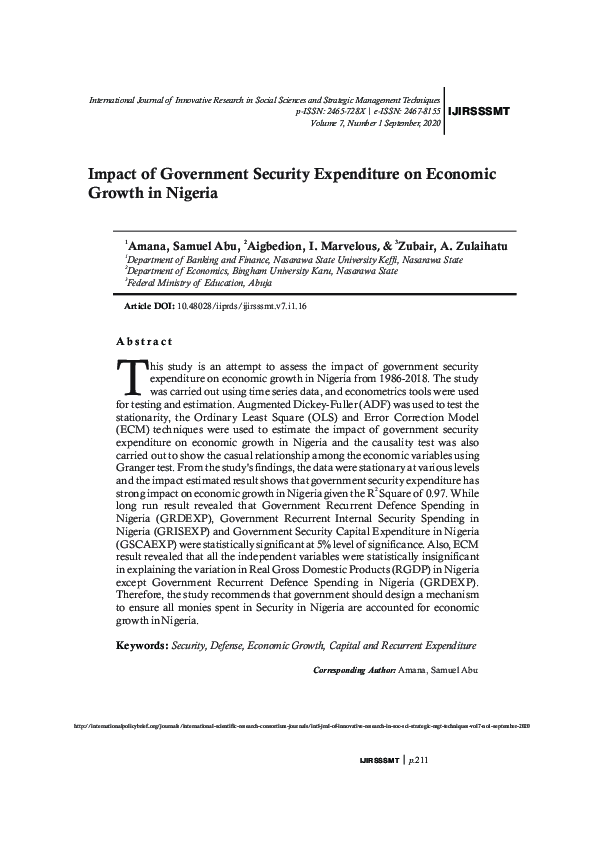 (PDF) Impact of Government Security Expenditure on Economic Growth in ...