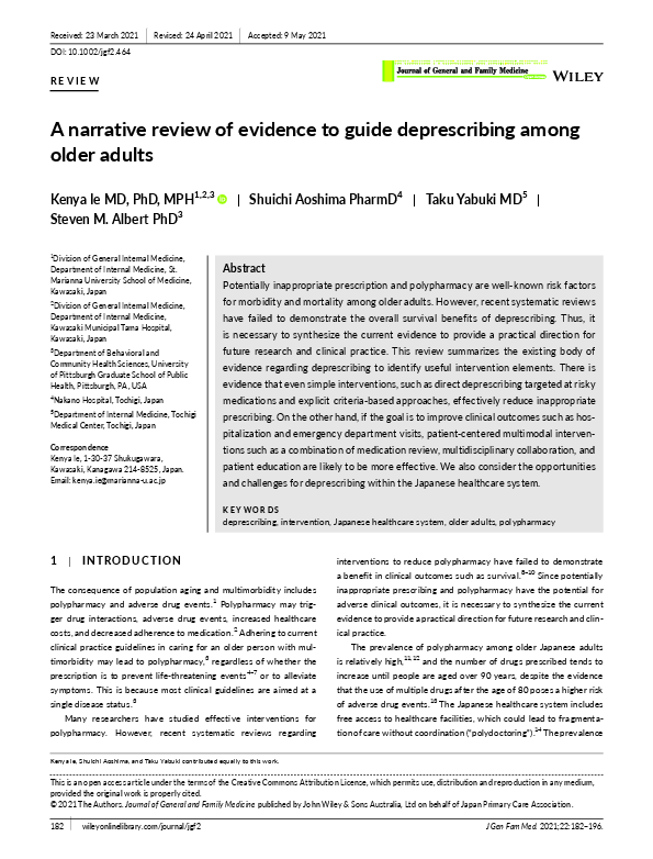 (PDF) A narrative review of evidence to guide deprescribing among older ...