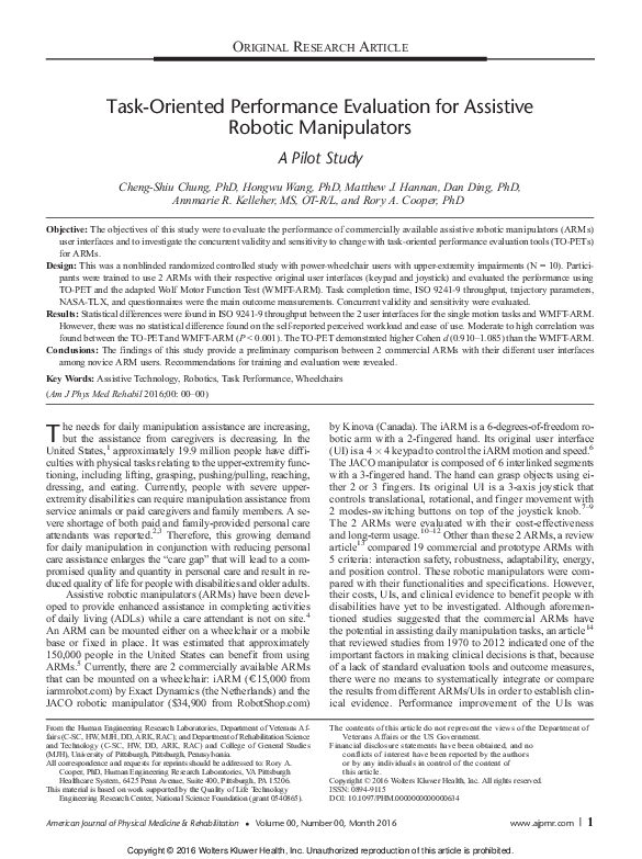 (PDF) Task-Oriented Performance Evaluation for Assistive Robotic ...