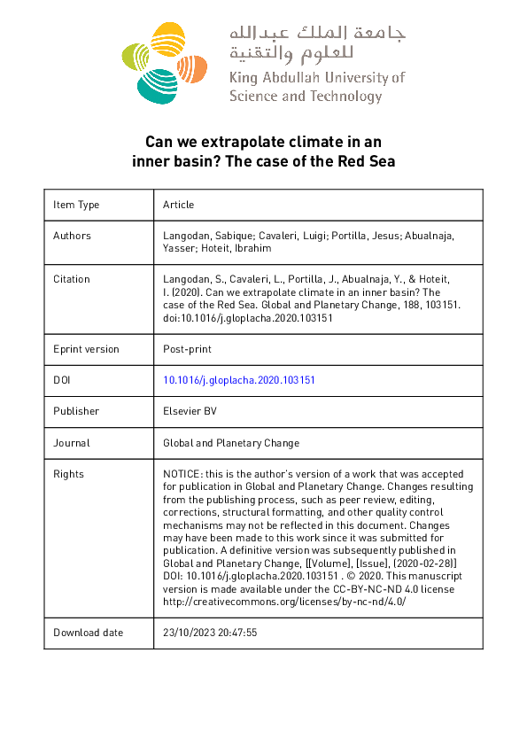 (PDF) Can we extrapolate climate in an inner basin? The case of the Red Sea