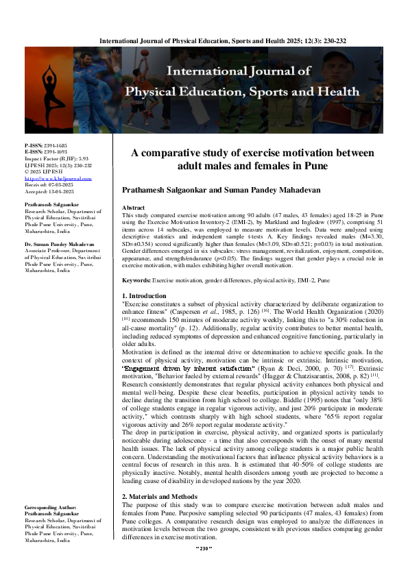 (PDF) A comparative study of exercise motivation between adult males ...