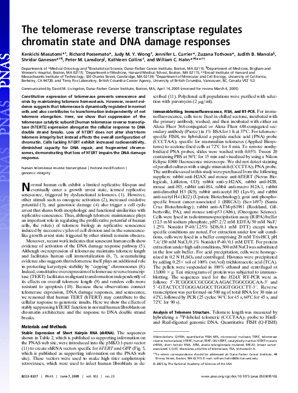 (PDF) The telomerase reverse transcriptase regulates chromatin state ...