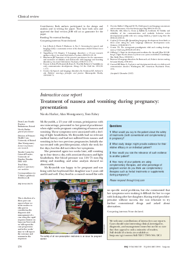 (PDF) Treatment of nausea and vomiting during pregnancy: presentation
