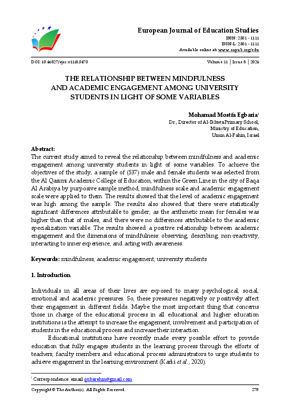 (PDF) THE RELATIONSHIP BETWEEN MINDFULNESS AND ACADEMIC ENGAGEMENT ...