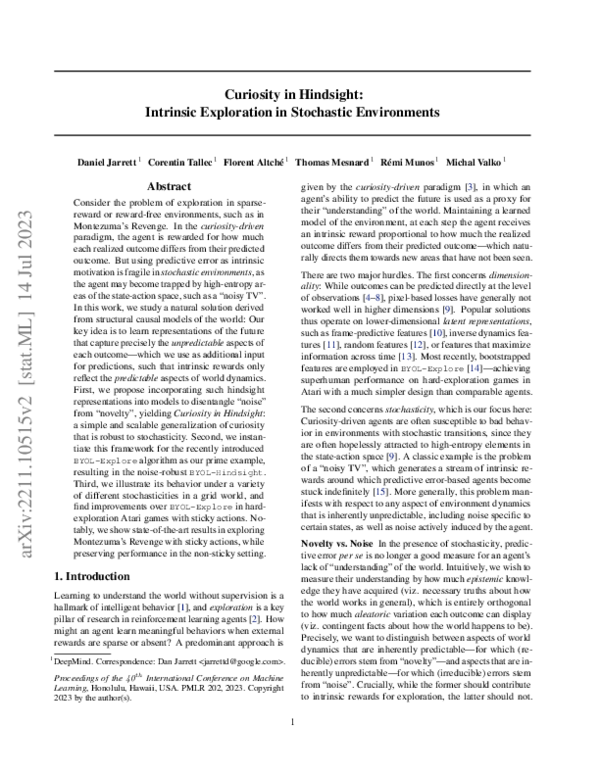 (PDF) Curiosity in Hindsight: Intrinsic Exploration in Stochastic ...