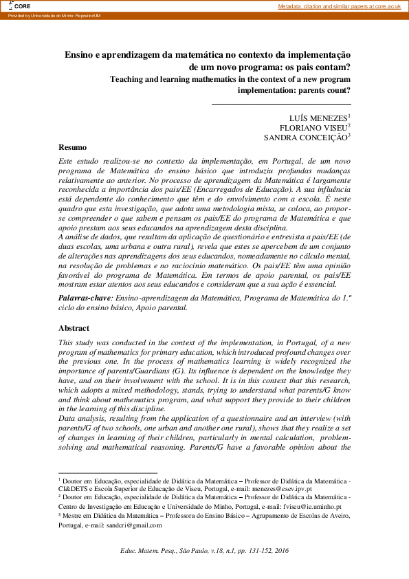 (PDF) Teaching and learning mathematics in the context of a new program ...