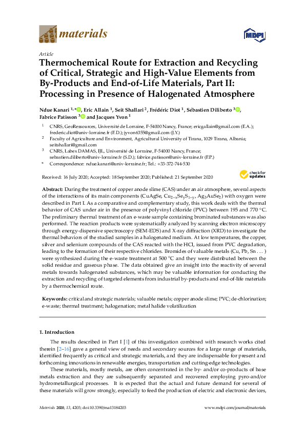(PDF) Thermochemical Route for Extraction and Recycling of Critical ...