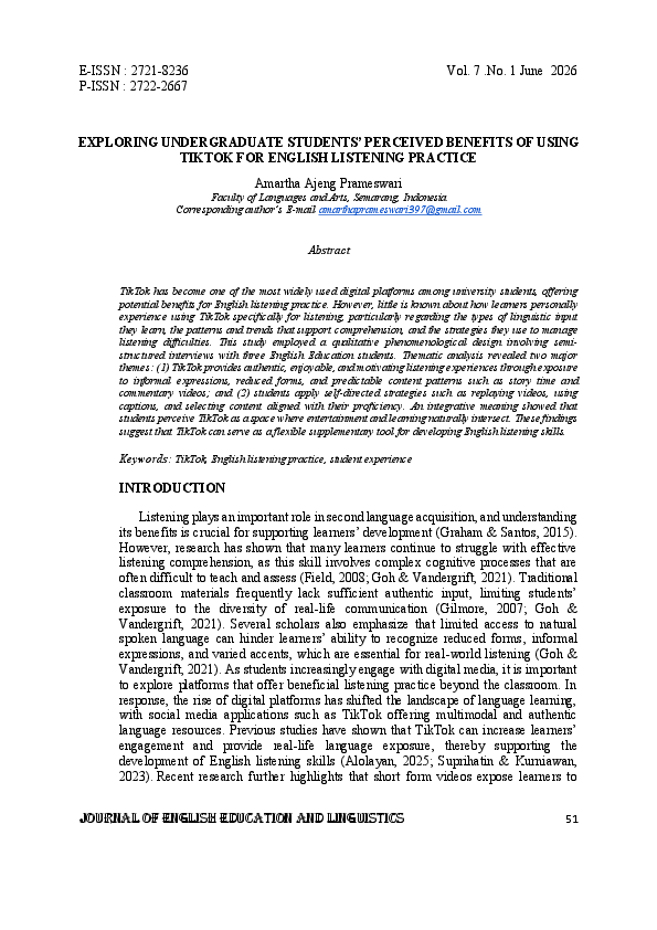 (PDF) JOURNAL OF ENGLISH EDUCATION AND LINGUISTICS 51