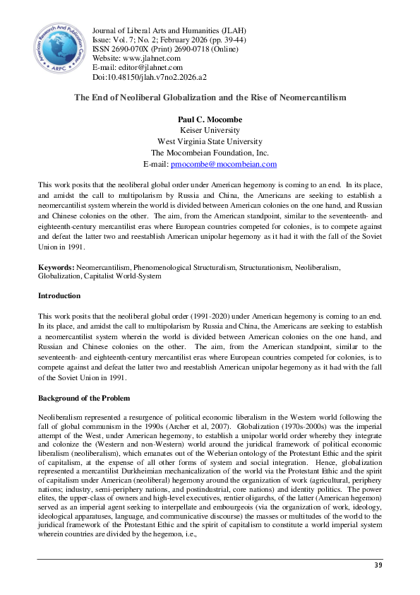 (PDF) The End of Neoliberal Globalization and the Rise of Neomercantilism