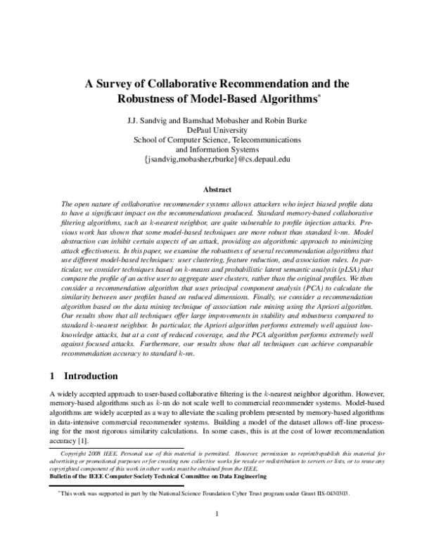 (PDF) A survey of collaborative recommendation and the robustness of ...