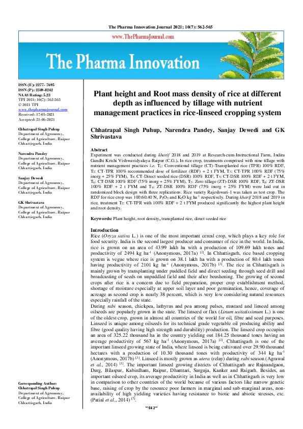 (PDF) Plant height and Root mass density of rice at different depth as ...
