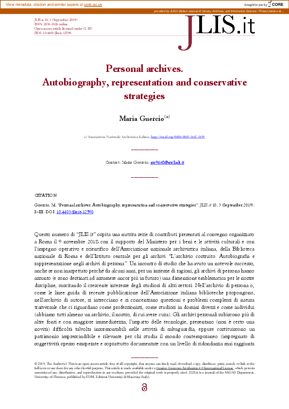 (PDF) Personal archives. Autobiography, representation and conservative ...
