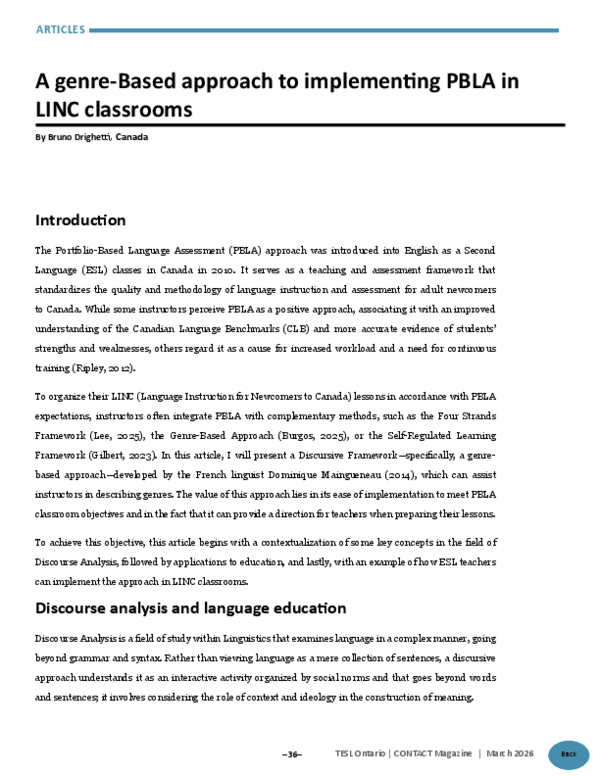 (PDF) A genre-based approach to implementing PBLA in LINC classrooms