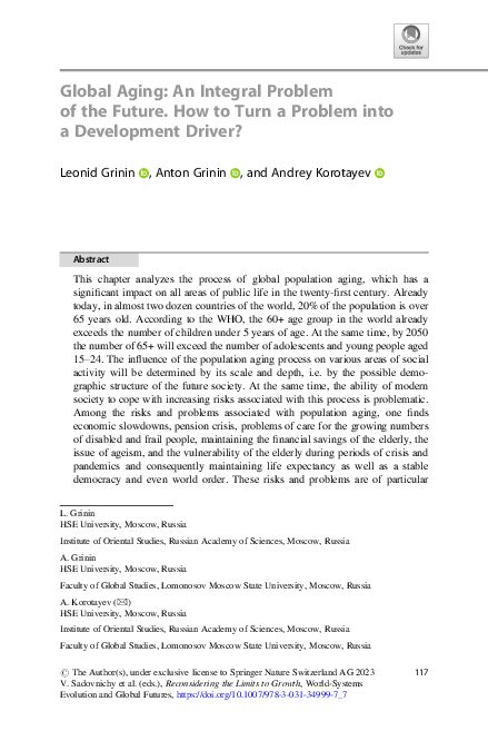 (PDF) Global Aging: An Integral Problem of the Future. How to Turn a ...