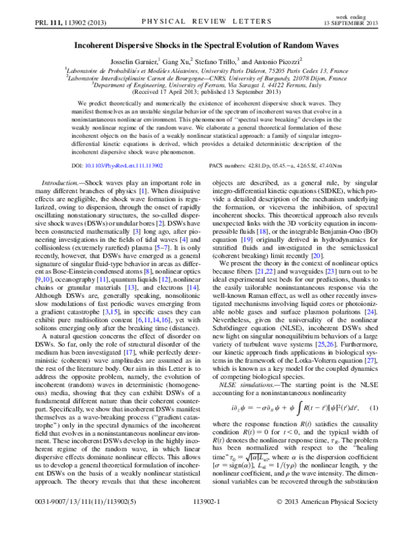 (PDF) Incoherent Dispersive Shocks in the Spectral Evolution of Random ...