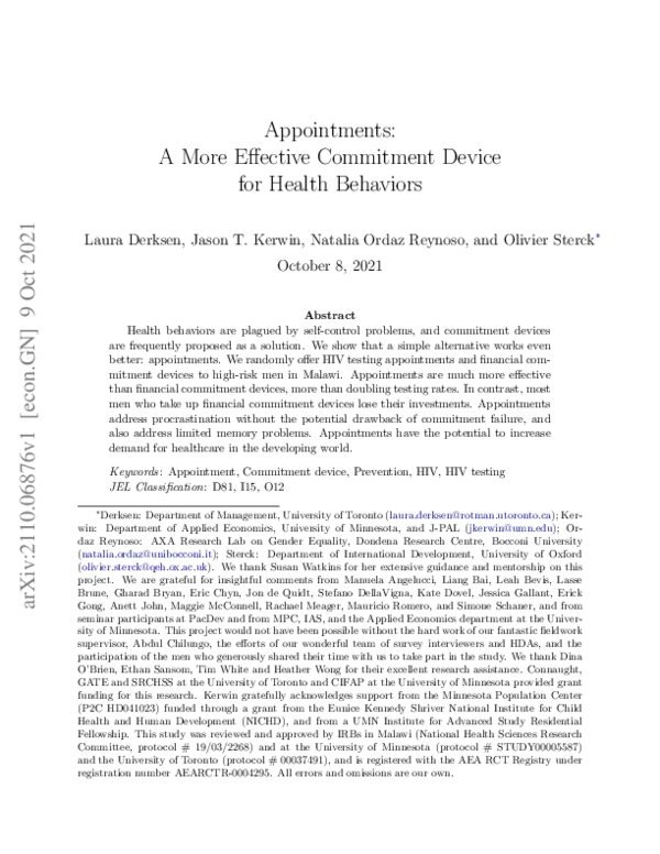 (PDF) Appointments: A More Effective Commitment Device for Health Behaviors