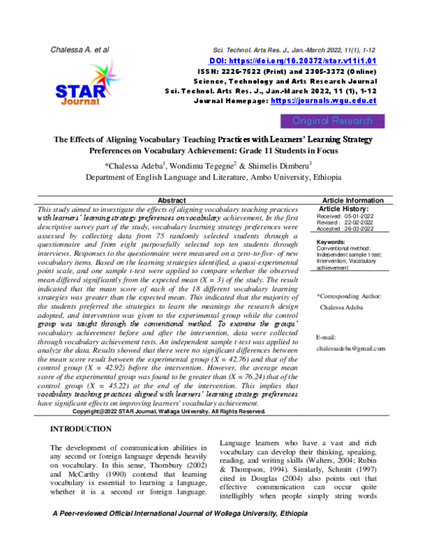 (PDF) The Effects of Aligning Vocabulary Teaching Practices with ...