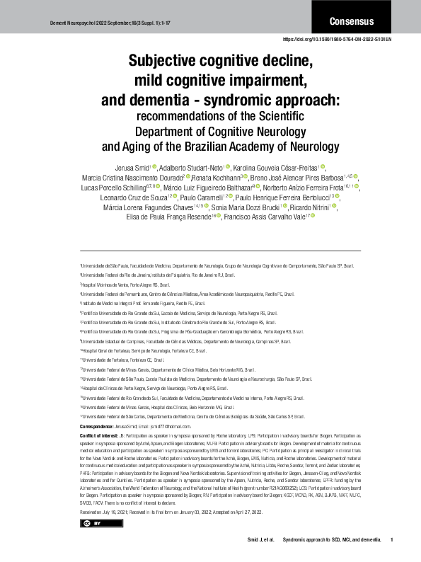(PDF) Subjective cognitive decline, mild cognitive impairment, and ...