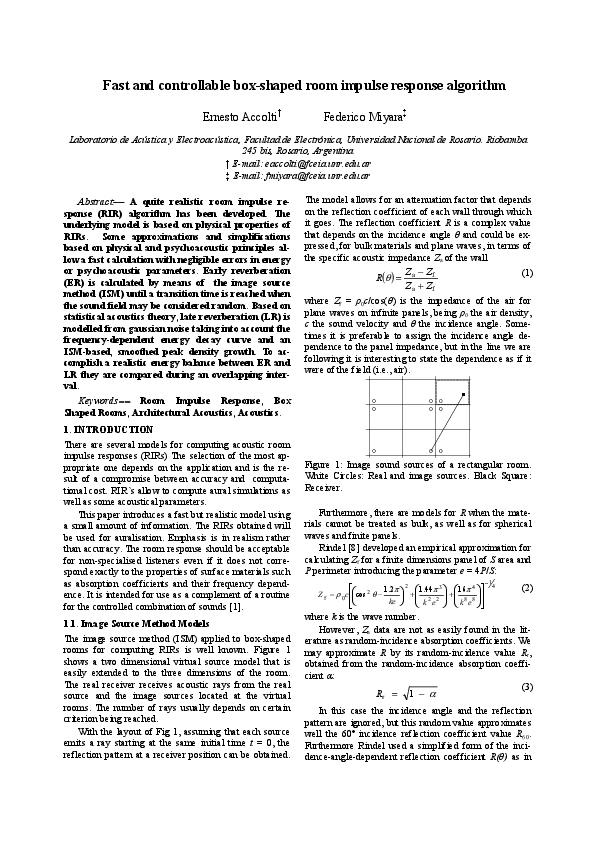 (PDF) Fast and controllable box-shaped room impulse response algorithm