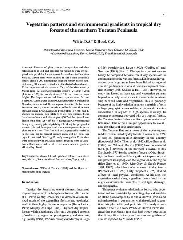(PDF) Vegetation patterns and environmental gradients in tropical dry ...