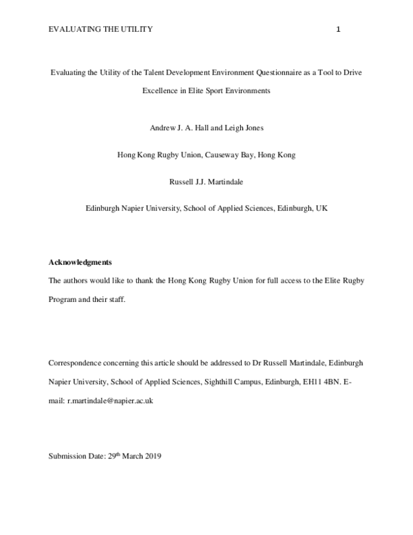 (PDF) The Talent Development Environment Questionnaire as a Tool to ...