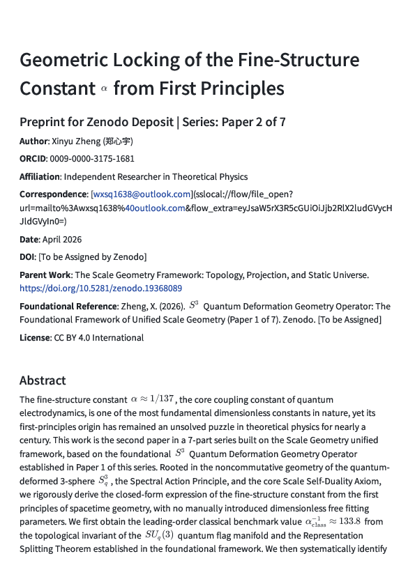 (PDF) Geometric Locking of the Fine-Structure Constant α from First ...