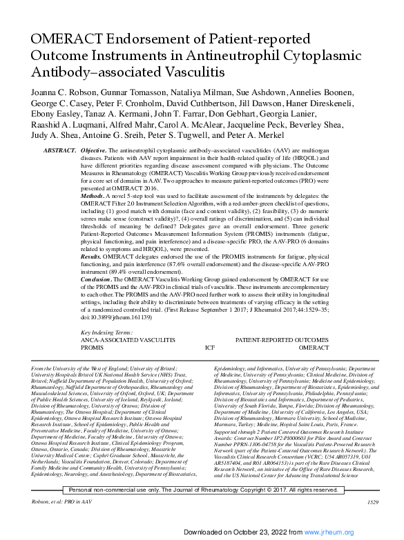 (PDF) OMERACT Endorsement of Patient-reported Outcome Instruments in ...