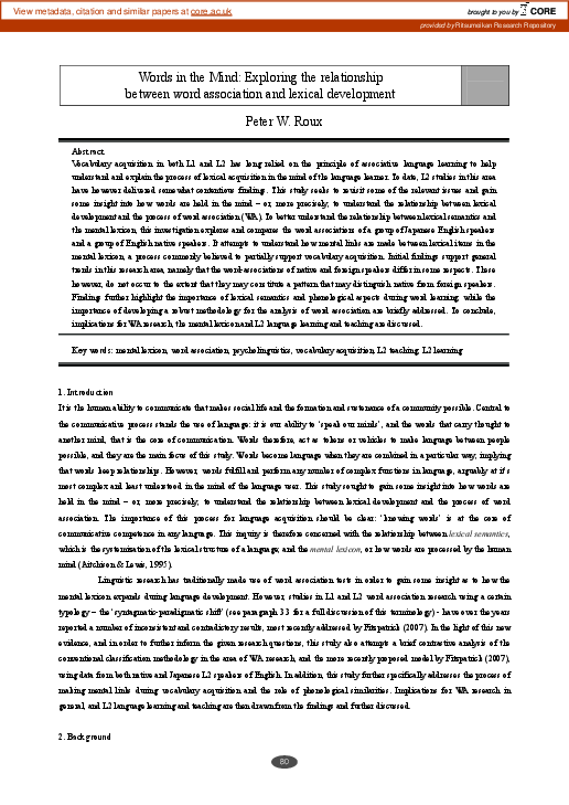 (PDF) Words in the Mind: Exploring the relationship between word ...