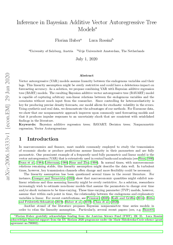 (PDF) Inference in Bayesian additive vector autoregressive tree models
