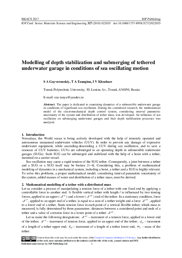 (PDF) Modelling of depth stabilization and submerging of tethered ...