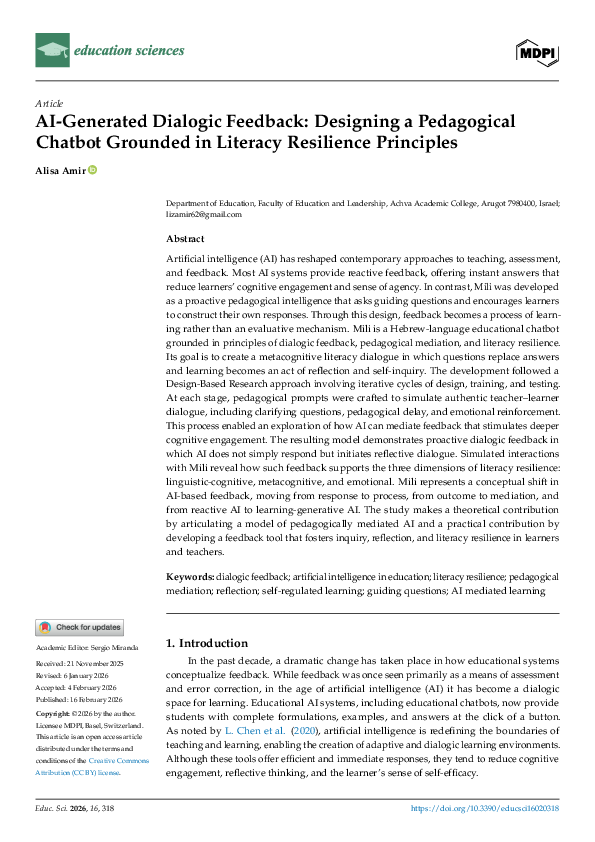 (PDF) AI-Generated Dialogic Feedback: Designing a Pedagogical Chatbot ...