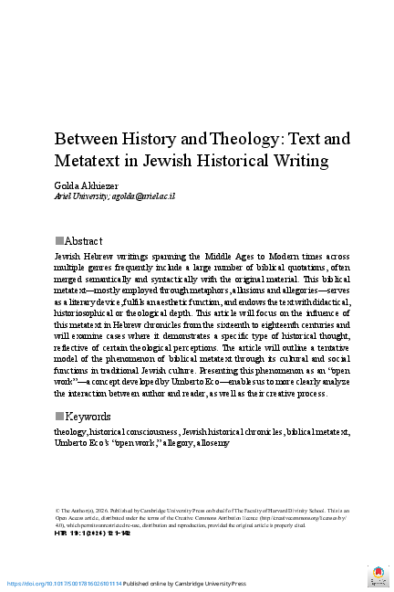 (PDF) Between History and Theology: Text and Metatext in Jewish ...