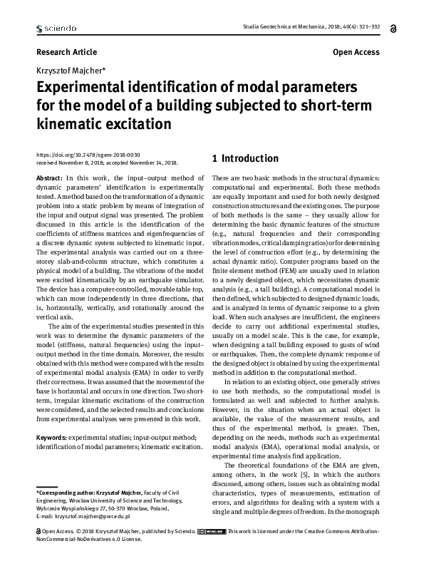 (PDF) Experimental identification of modal parameters for the model of ...
