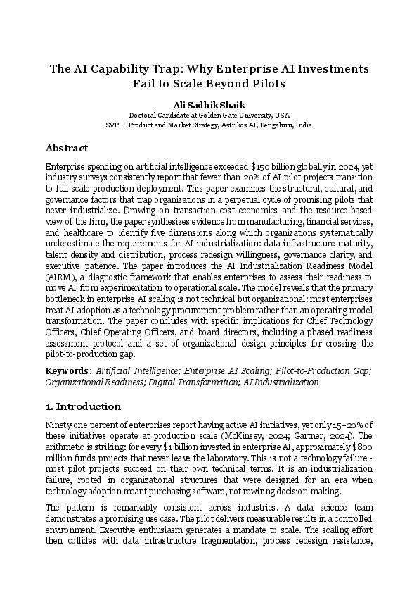 (PDF) The AI Capability Trap: Why Enterprise AI Investments Fail to ...